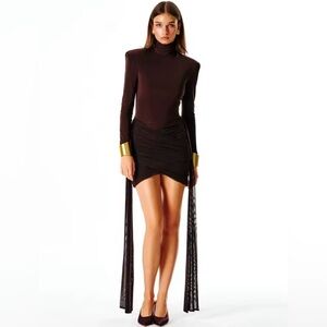 Long Sleeve Ruched Mini Dress with Side Drapes